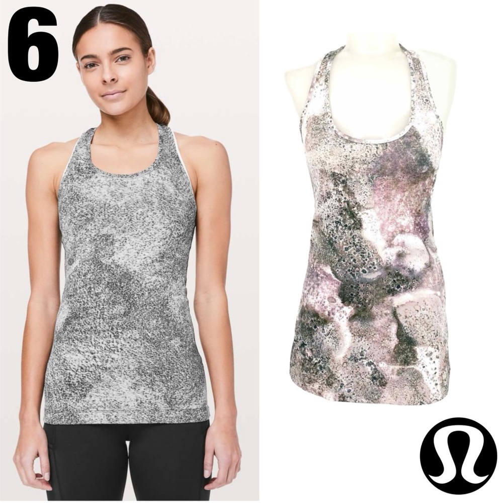 Lululemon Cool Racerback II Luon Spray Jacquard White Grey Multi-color 6 MEDIUM